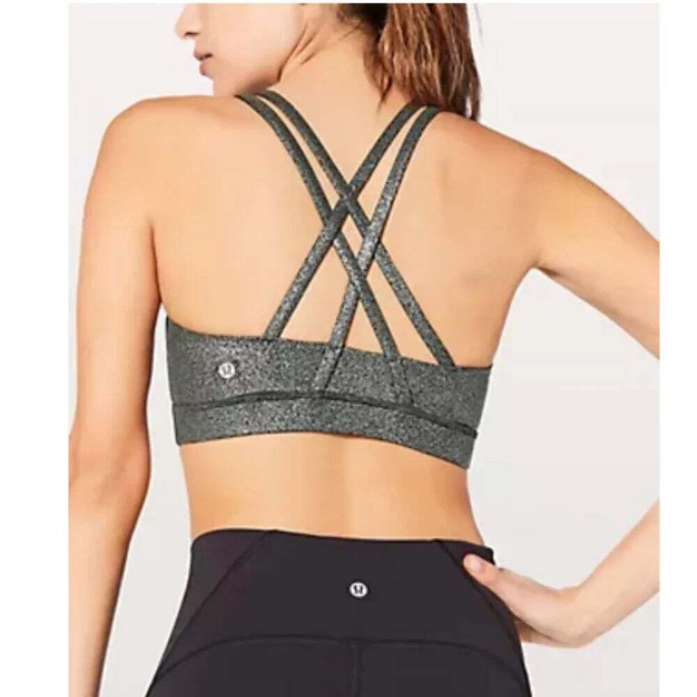 Lululemon Energy Bra Size 4 Luminosity Foil Black Metallic Glitter Strappy Yoga